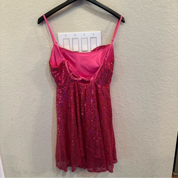 NEW Jaeden Small Sparkling Barbie Pink Sequin Formal Homecoming Sweetheart Dress - Picture 3 of 7